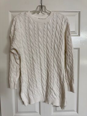 12TH TRIBE Women's Cream Cable Knit Sweater Dress Crewneck 100% Cotton XS